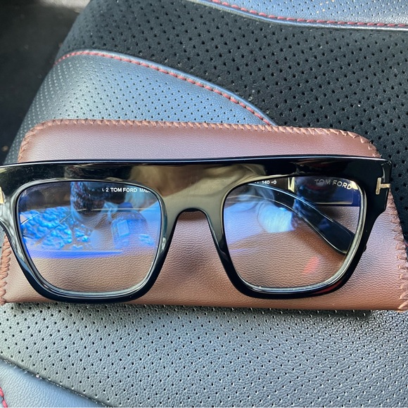 Tom Ford Renee TF847 001 shiny black with blue block lenses glasses